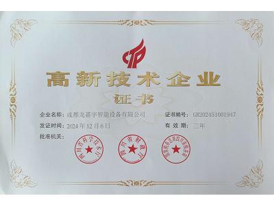 High tech Enterprise Certificate